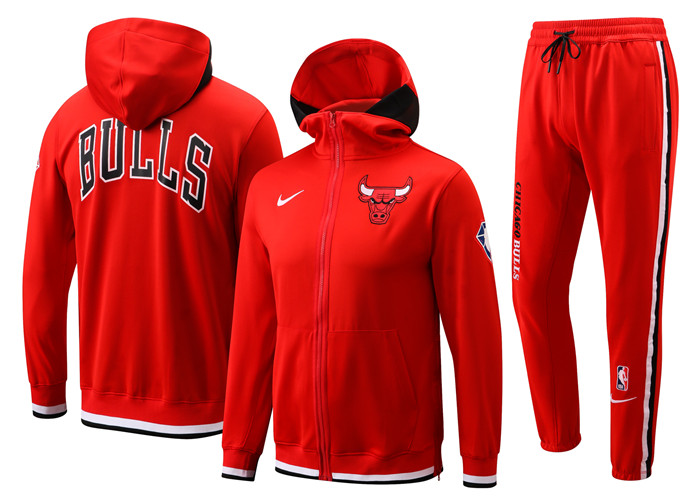 Men's Chicago Bulls 75th Anniversary Red Performance Showtime Full-Zip Hoodie Jacket And Pants Suit